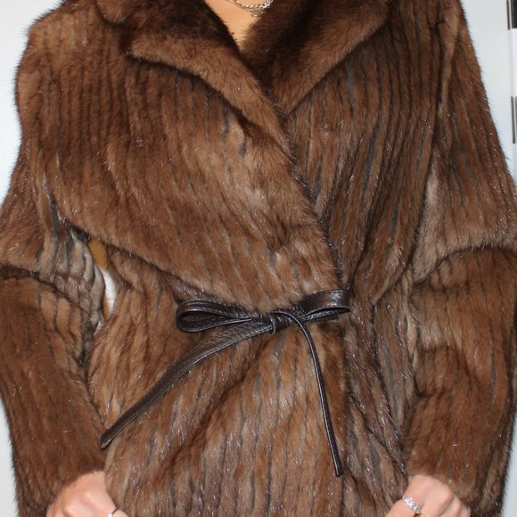 CORDED MINK FUR JACKET WITH LEATHER CINCH BELT - Picture 10 of 10